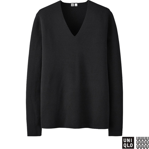 UNIQLO U Ribbed Milano V-Neck Wool Sweater in Black Size XS - NWOT - Picture 1 of 1